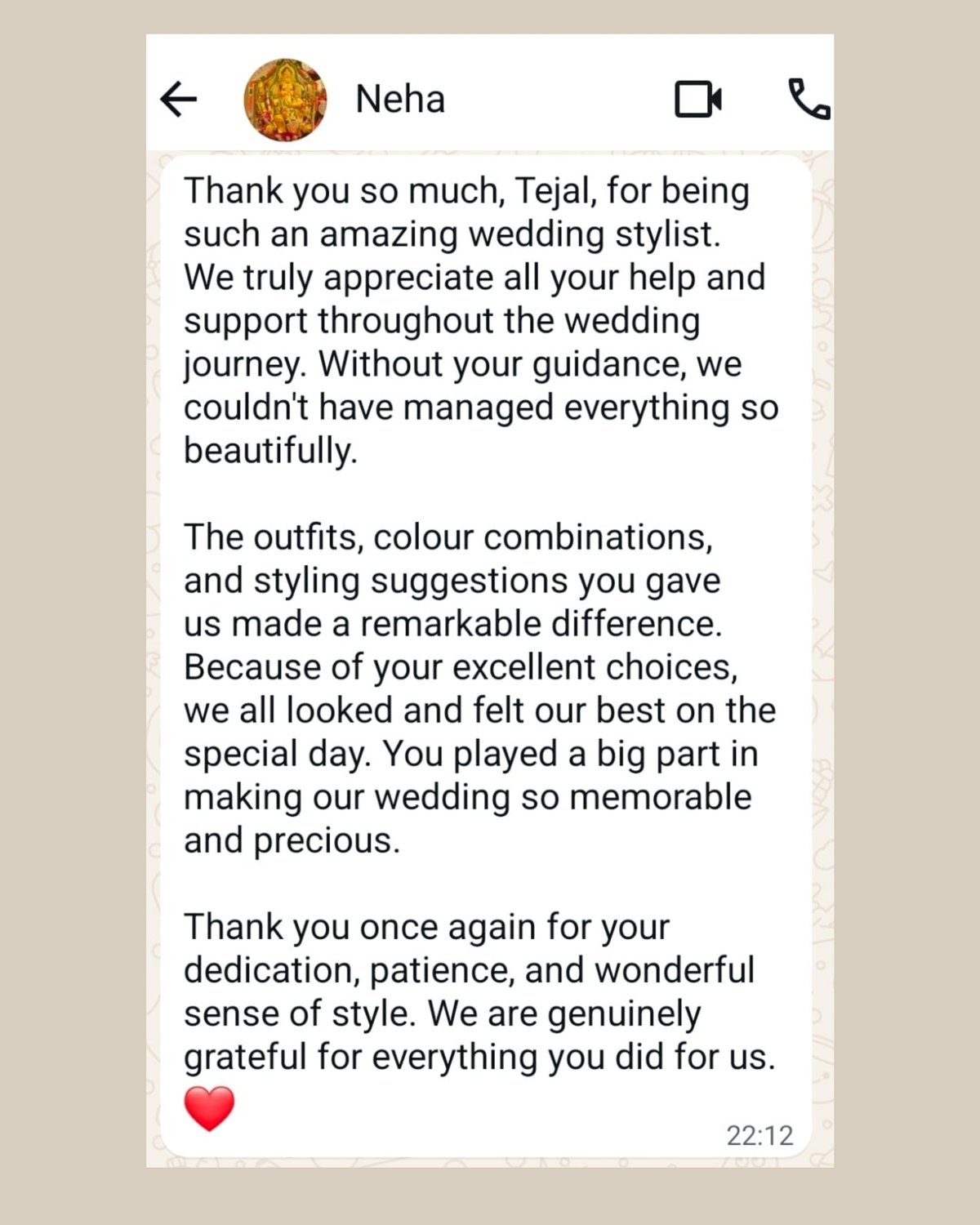 Client testimonial screenshot — Client note 04