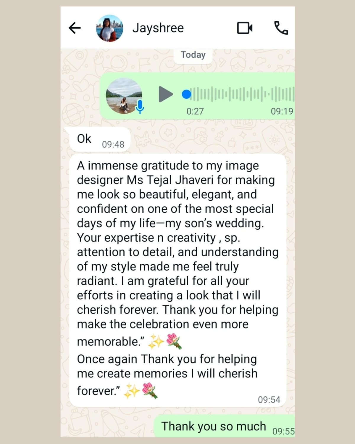 Client testimonial screenshot — Client note 05